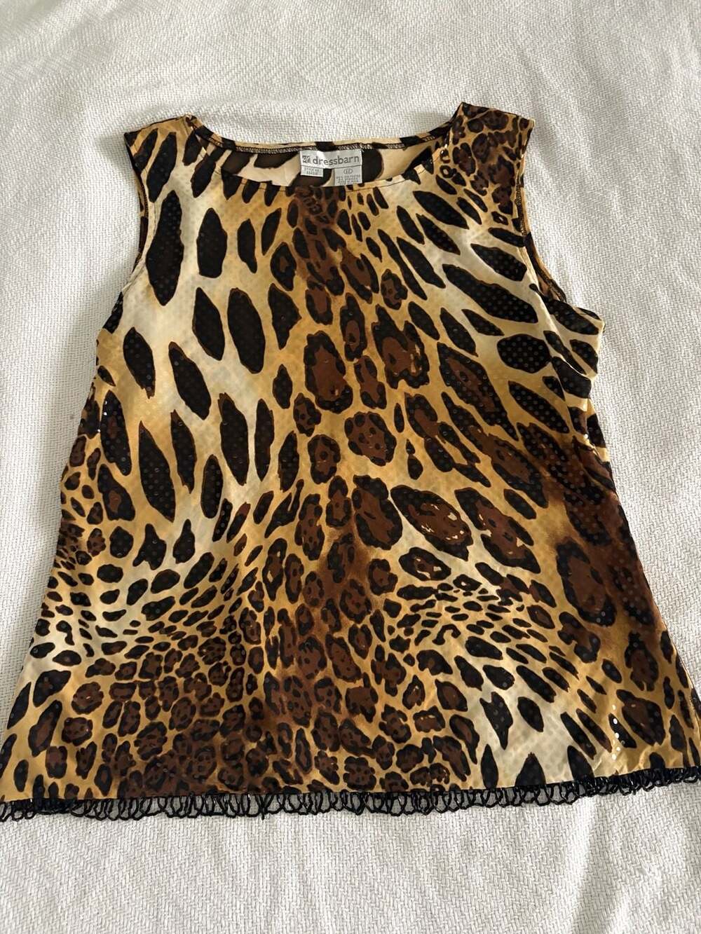 dressbarn Women's Sleeveless Leopard Print Beaded Trim Tank Top Size 12